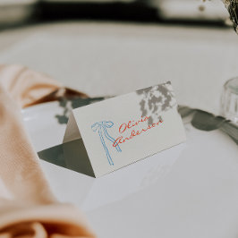 Hand Drawn Orange Blue Bow Wedding Place Cards テーブルナンバー