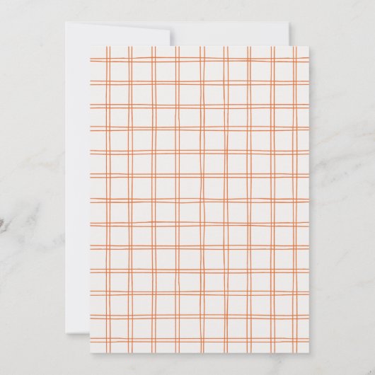 Hand Drawn Orange Gingham Bow Neutral Baby Shower サンキューカード (裏面)