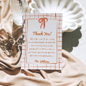 Hand Drawn Orange Gingham Bow Neutral Baby Shower  サンキューカード