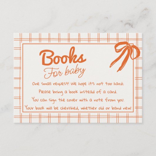 Hand Drawn Orange Neutral Gingham Bow Book Request エンクロージャーカード (正面)