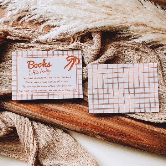 Hand Drawn Orange Neutral Gingham Bow Book Request エンクロージャーカード