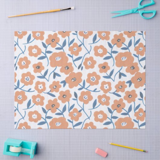 Hand-drawn Orange Wildflowers 薄葉紙 (クラフト)