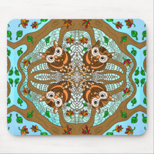 Hand Drawn Owl Mandala Artwork マウスパッド