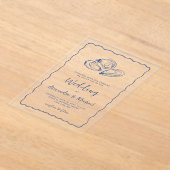 Hand Drawn Oysters Coastal Navy Blue Wedding アクリル招待状 (レイダウン)