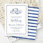 Hand Drawn Oysters Coastal Navy Blue Wedding 招待状