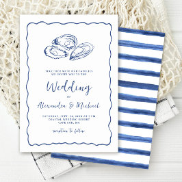Hand Drawn Oysters Coastal Navy Blue Wedding 招待状