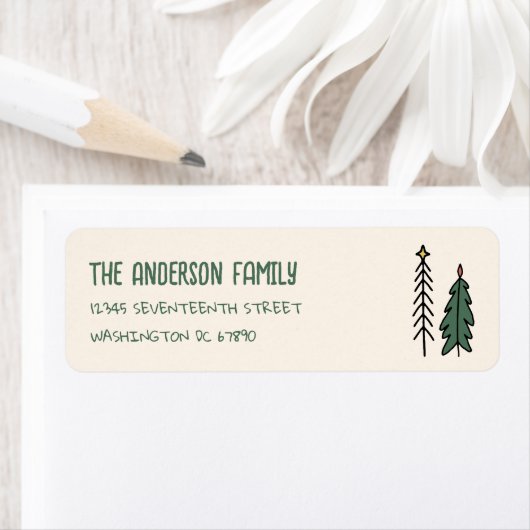 Hand Drawn Painted Abstract Christmas Tree Address ラベル (インサイチュ)