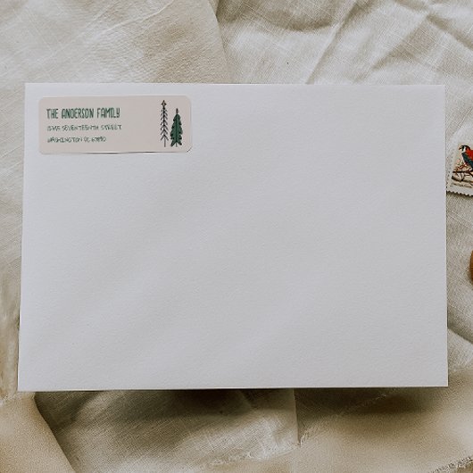 Hand Drawn Painted Abstract Christmas Tree Address ラベル