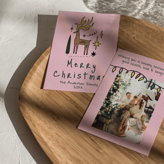 Hand Drawn Painted Funky Reindeer Merry Christmas シーズンカード