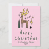 Hand Drawn Painted Funky Reindeer Merry Christmas シーズンカード (正面)
