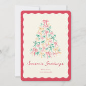 Hand Drawn Painted Ribbon Bow Tree Holiday Card シーズンカード (正面)
