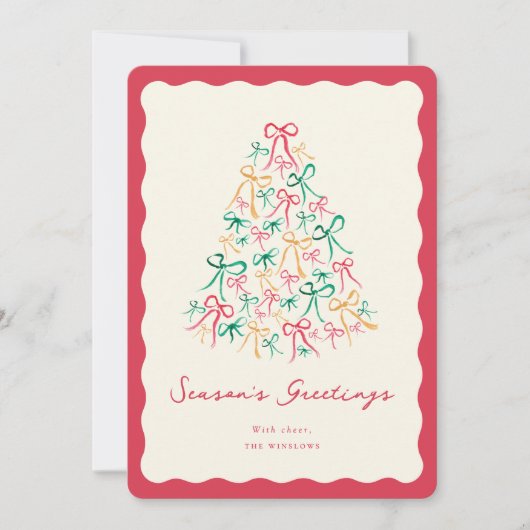 Hand Drawn Painted Ribbon Bow Tree Holiday Card  シーズンカード (正面)