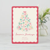 Hand Drawn Painted Ribbon Bow Tree Holiday Card シーズンカード (スタンド正面)