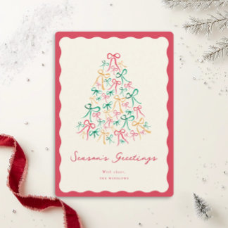 Hand Drawn Painted Ribbon Bow Tree Holiday Card  シーズンカード