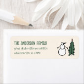 Hand Drawn Painted Snowman Christmas Tree Address ラベル (インサイチュ)