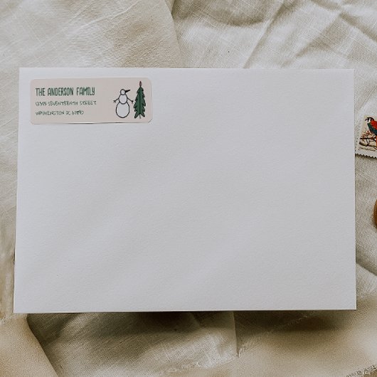 Hand Drawn Painted Snowman Christmas Tree Address ラベル