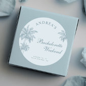 Hand Drawn Palm Tree Dusty Blue Bachelorette Favor ラウンドシール