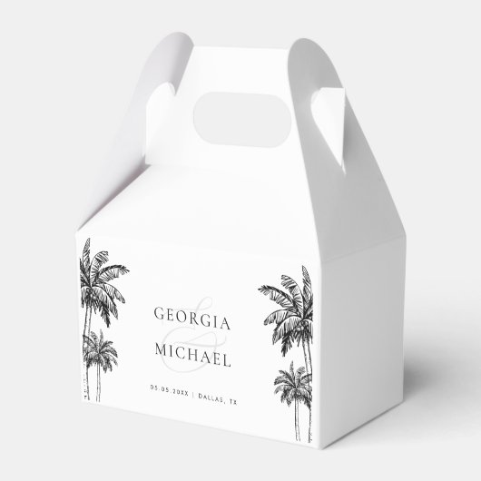 Hand Drawn Palm Trees Boho Beach Names Wedding フェイバーボックス (正面サイド)