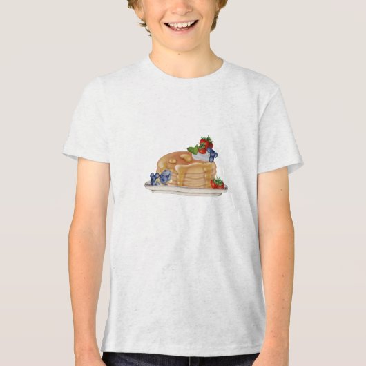 Hand Drawn Pancakes Berries Breakfast Food トライブレンドＴシャツ (正面)