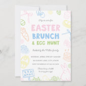 Hand Drawn Pastel Easter Brunch & Egg Hunt Invites (正面)