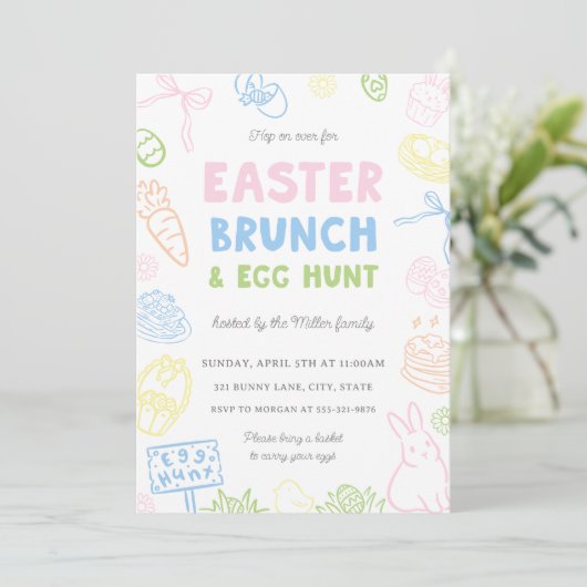 Hand Drawn Pastel Easter Brunch & Egg Hunt Invites (スタンド正面)