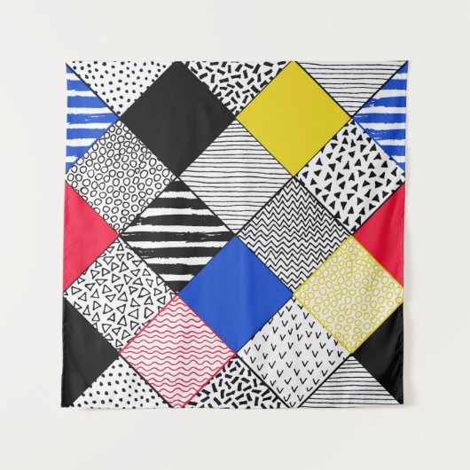 Hand Drawn Patchwork Background. Childish textured タペストリー (正面)