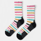 Hand-Drawn Peach Pink Teal Stripe Socks ソックス (左)