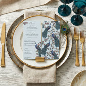 Hand-Drawn Peacock Chinoiserie Wedding Menu メニュー