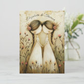 Hand Drawn Pencil Illustration Two Brides Wedding 招待状 (スタンド正面)