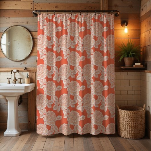 Hand Drawn Peony Floral  シャワーカーテン