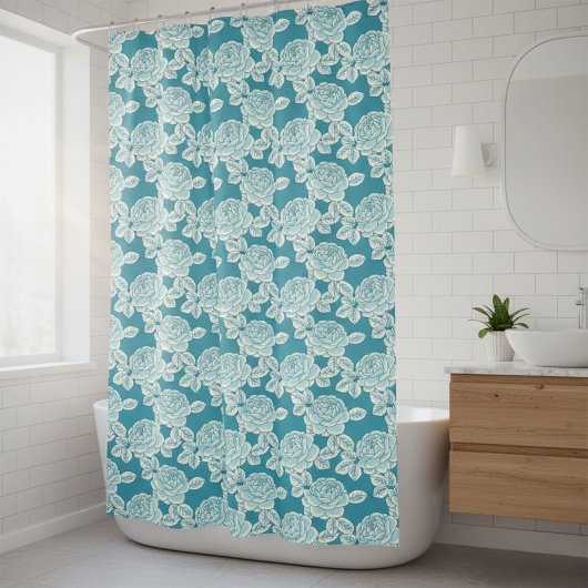 Hand Drawn Peony Floral シャワーカーテン