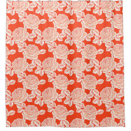 Hand Drawn Peony Floral  シャワーカーテン