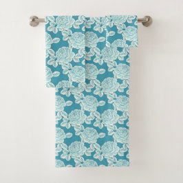Hand Drawn Peony Floral Blue Towel Set バスタオルセット