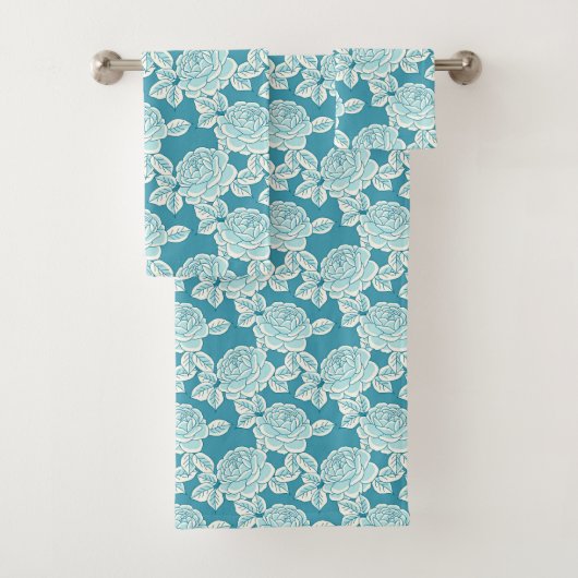 Hand Drawn Peony Floral Blue Towel Set バスタオルセット (インサイチュ)