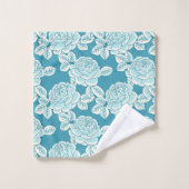 Hand Drawn Peony Floral Blue Towel Set バスタオルセット (ウォッシュタオル)