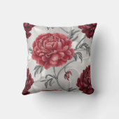 Hand-Drawn Peony Throw Pillow Cover Elegant Crimso クッション (裏面)