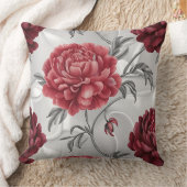 Hand-Drawn Peony Throw Pillow Cover Elegant Crimso クッション (ブランケット)