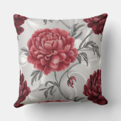 Hand-Drawn Peony Throw Pillow Cover Elegant Crimso クッション (裏面)