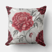 Hand-Drawn Peony Throw Pillow Cover Elegant Crimso クッション (正面)