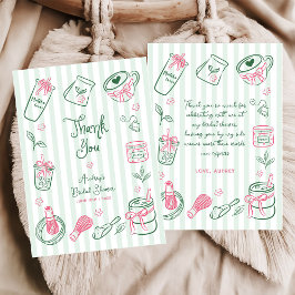 Hand Drawn Perfect Matcha Green Bridal Shower サンキューカード