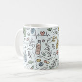 Hand-Drawn Pharmacy Doodle Mug | Modern Wellness P コーヒーマグカップ (正面左)
