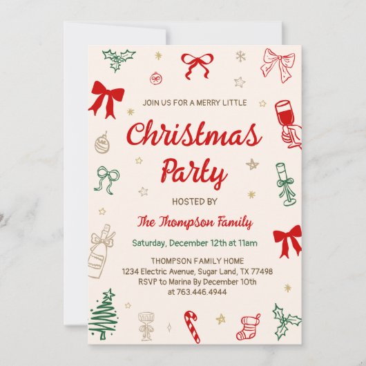 Hand Drawn Photo Christmas Party  招待状 (正面)