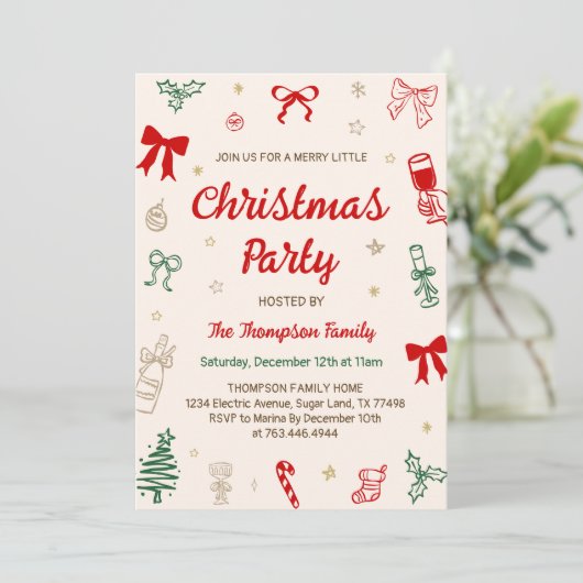 Hand Drawn Photo Christmas Party  招待状 (スタンド正面)