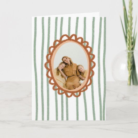 Hand-Drawn Photo Frame Striped Mother's Day カード (正面)
