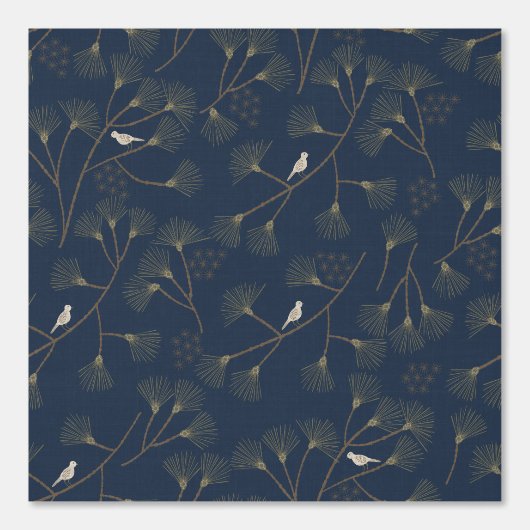Hand Drawn Pine Tree and Bird Pattern in Roya Blue 壁紙 (正面)