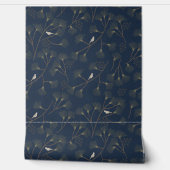 Hand Drawn Pine Tree and Bird Pattern in Roya Blue 壁紙 (ほどく)