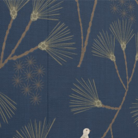 Hand Drawn Pine Tree and Bird Pattern in Roya Blue 壁紙 (縫い目)