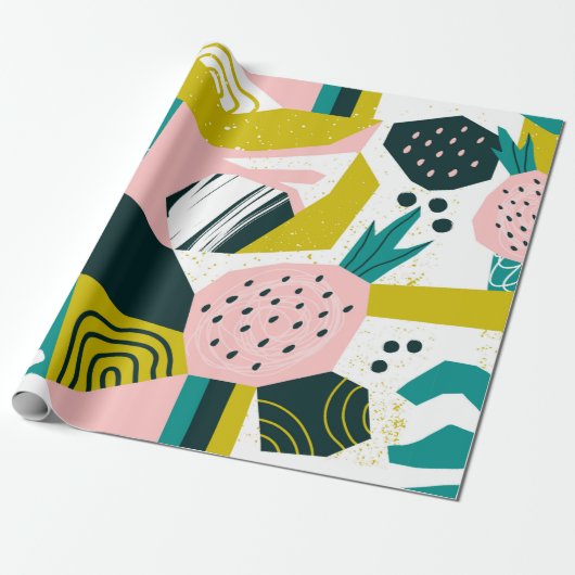 Hand drawn pineapples and various shapes, spots, d ラッピングペーパー (アンロールド)