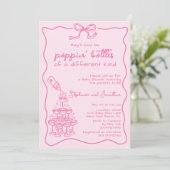 Hand Drawn Pink Bottle Champagne Tower Baby Shower 招待状 (スタンド正面)