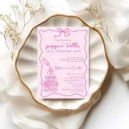 Hand Drawn Pink Bottle Champagne Tower Baby Shower 招待状